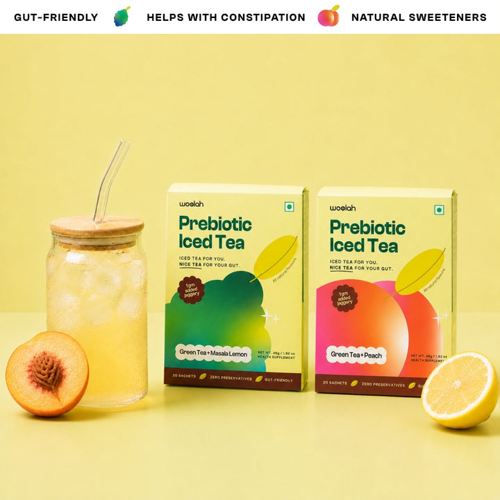 Prebiotic Iced Tea Combo Pack - Peach & Masala Lemon + FREE SIPPER