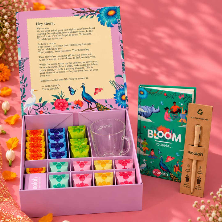 Woolah Bloom Box - Tea, a mug, a journal - Gift someone a calm morning