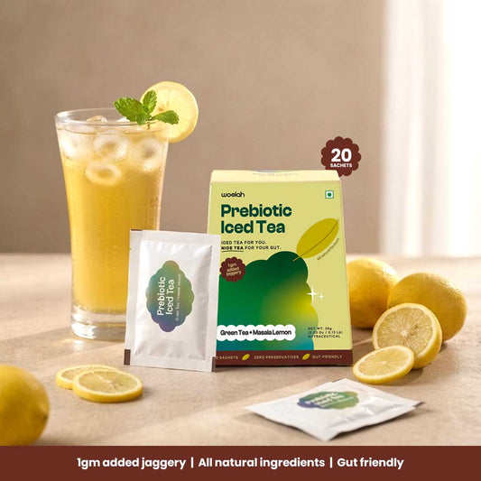 Prebiotic Lemon Masala Iced Green Tea with only 1 gram Jaggery