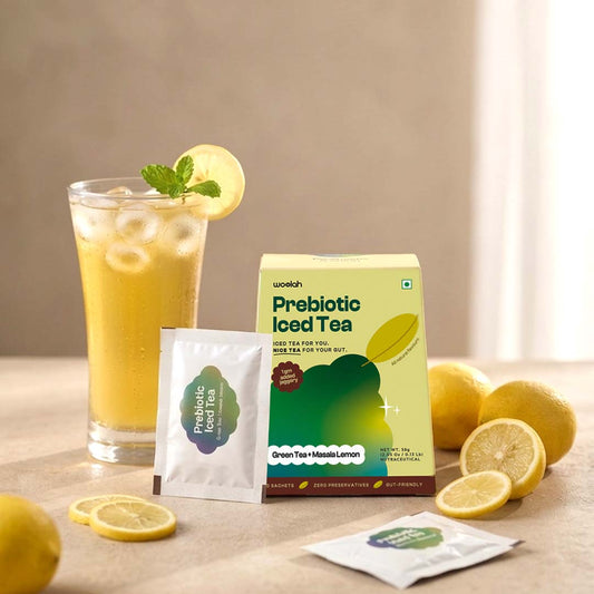 Prebiotic Lemon Masala Iced Green Tea with only 1 gram Jaggery
