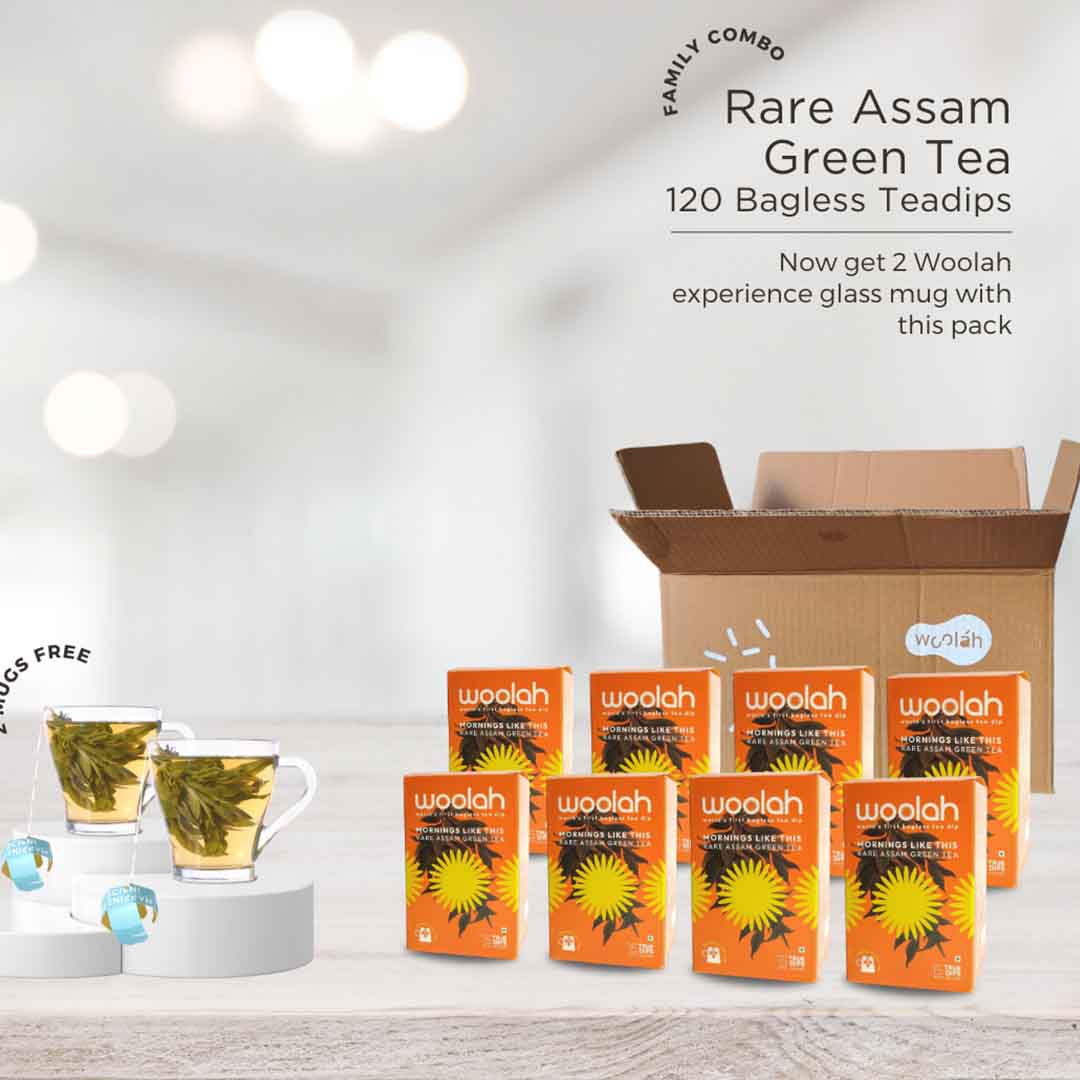 Mega Combo - Rare Assam Green Tea - 120 Dips + 2 Mugs Free*