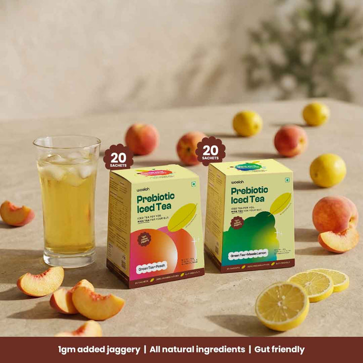 Prebiotic Iced Tea Combo Pack - Peach & Masala Lemon + FREE SIPPER