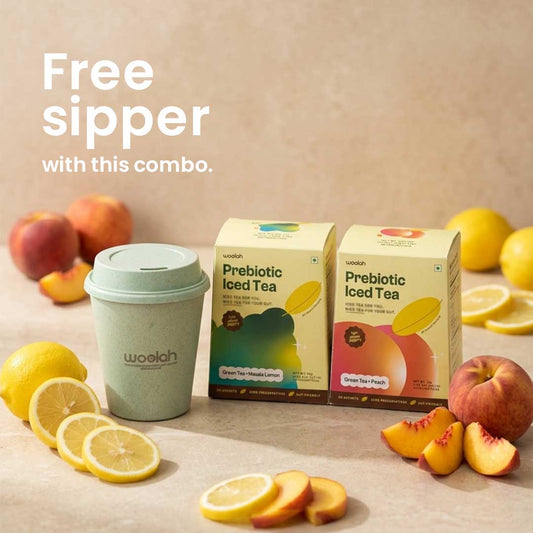 ICED TEA COMBO PACK - PREBIOTIC PEACH & PREBIOTIC MASALA LEMON + FREE SIPPER | GIFTS FOR FIRST 50 PREORDERS
